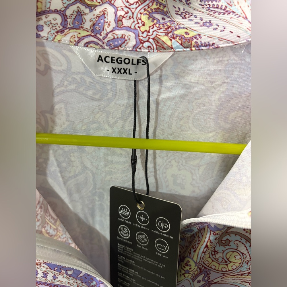 NWT ACEGOLFS Paisley Long Sleeve Quarter Zip in Purple and Yellow Size XXXL - Picture 4 of 6
